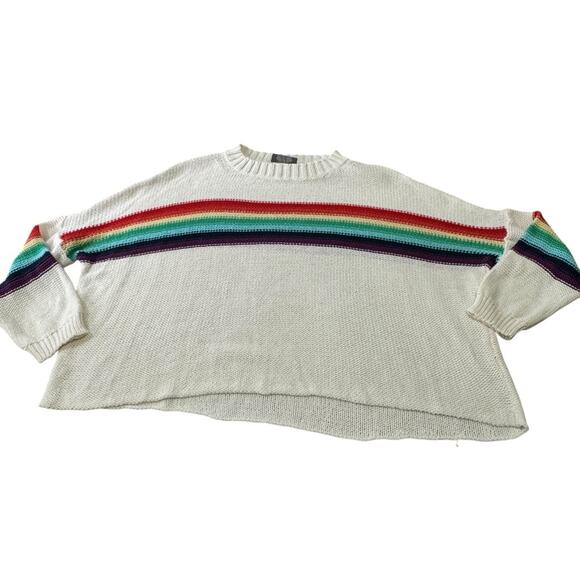 Wooden Ships Paola Buendia Oversized Rainbow Cotton Knit Crew Neck Sweater M/L - Picture 1 of 12